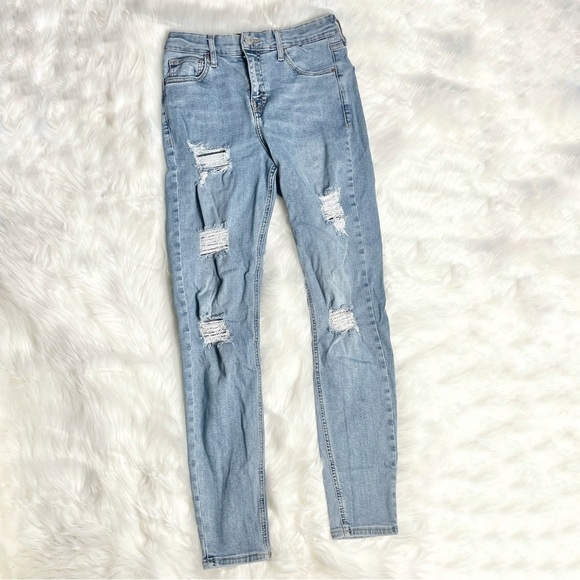 ✨ TopShop Moto Jamie Super Rip Distressed High Waist Skinny Jeans Size 28x32 - Picture 1 of 6